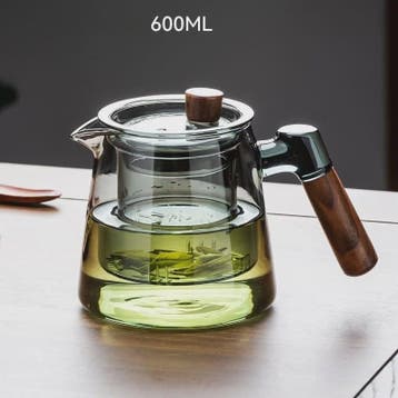 Glazen Theepot Set 600ML met Infuser en Houten Handvat - Sti, Verzenden, Nieuw