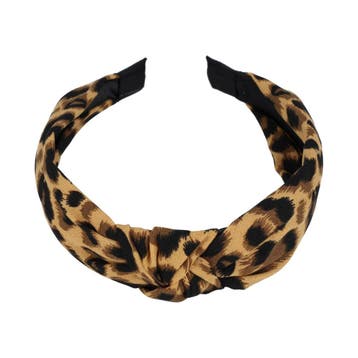 Haarband Diadeem 3cm – Knoop - Panterprint Stof – Zwart, Nieuw