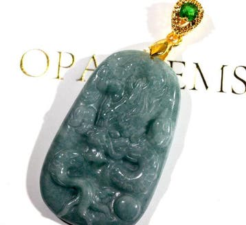 Draak - Groot Chinees gravure in jade ~ Giadeite - Hoogte: