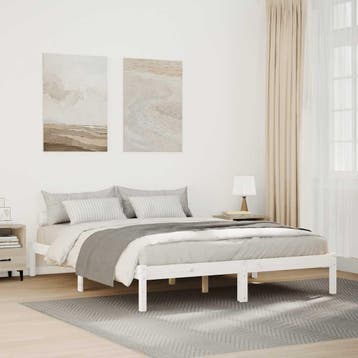 vidaXL Bedframe extra lang zonder matras grenenhout wit, Huis en Inrichting, Verzenden, Wit, Hout, Nieuw