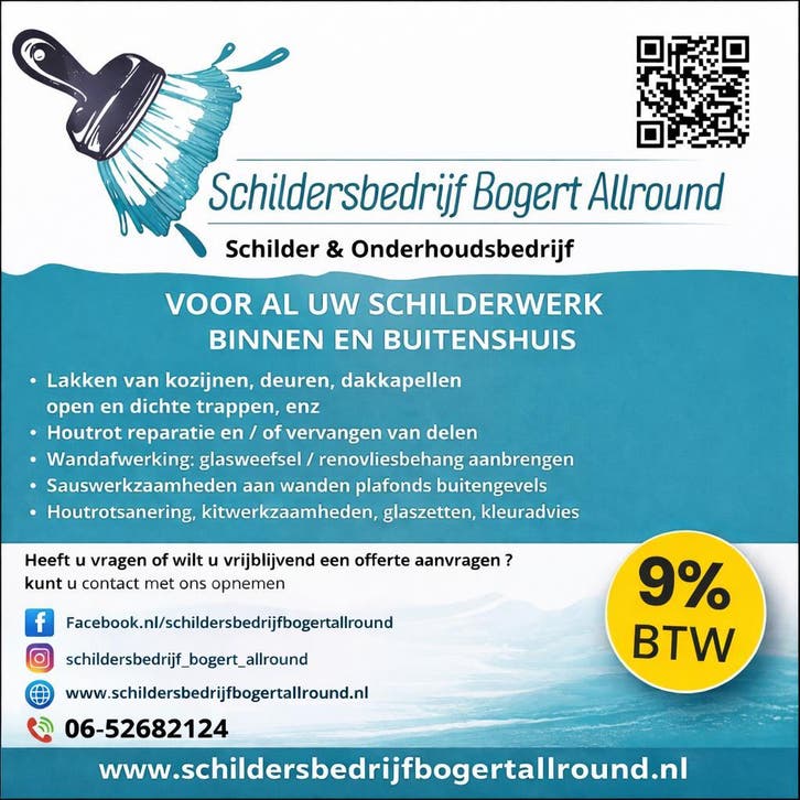 Schildersbedrijf Bogert Allround, Diensten en Vakmensen, Schilders en Behangers, Behangen, Binnenschilderwerk, Buitenschilderwerk