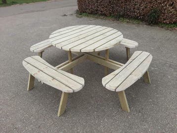 Ronde Picknicktafel Vurenhout NIEUW, Tuin en Terras, Picknicktafels, Ophalen of Verzenden, Nieuw, Rond, Hout