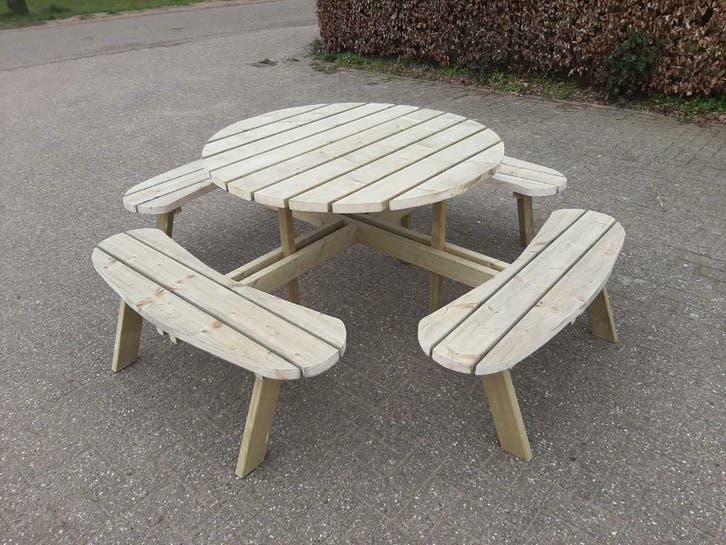 Ronde Picknicktafel Vurenhout NIEUW, Tuin en Terras, Picknicktafels, Nieuw, Hout, Rond, Ophalen of Verzenden