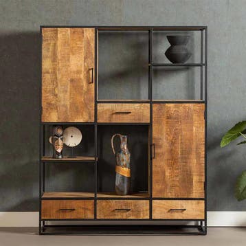 Vakkenkast Mangohout LowenXL, Huis en Inrichting, Kasten | Boekenkasten, Verzenden, Nieuw, Overige houtsoorten, Industriële meubels