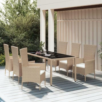 vidaXL 7-delige Tuinset met kussens poly rattan beige, Verzenden, Nieuw, 6 zitplaatsen, Tuinset