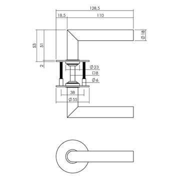P+E Deurkruk L-model haaks op ronde rozet 8mm stift rvs, Verzenden, Nieuw