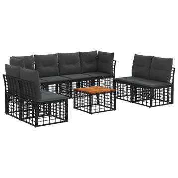 vidaXL Buiten bankenset 9 pcs Zwart en Donkergrijs Polyester, Verzenden, Nieuw, Rotan, Meer dan 8 zitplaatsen