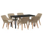 vidaXL Tuin eettafelset met kussen 7 pcs Beige poly rattan, Verzenden, Nieuw, Rotan