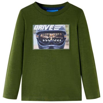 vidaXL Kindershirt met lange mouwen 128 donkerkakikleurig, Verzenden, Nieuw