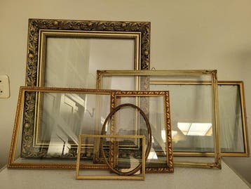 Lijst (7) - Hout glas - Collage oude lijsten goud