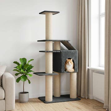 vidaXL Kattenboom met sisal krabpalen Donkergrijs 183 cm, Dieren en Toebehoren, Verzenden, Nieuw