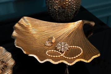 Decoratieve kom GINKGO 33cm goud handgemaakt metaal - 41777, Huis en Inrichting, Ophalen of Verzenden, Nieuw