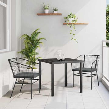vidaXL Tuin eettafelset 3 pcs Zwart poly rattan, Tuin en Terras, Verzenden, Nieuw, Rotan, 3 zitplaatsen