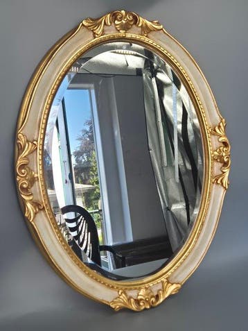 Eleganter Barock Wand Spiegel Oval – Gold Cremeweiß 81x63 cm