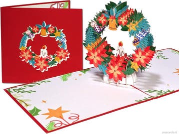 Kerstkaart Kerstkrans Kerstklok Kaars pop-up kaart, Verzenden, Nieuw