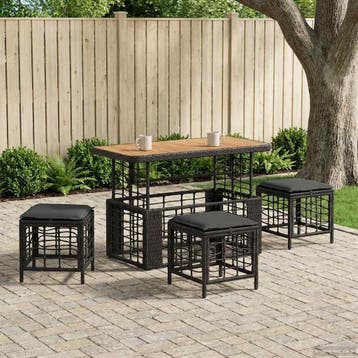 vidaXL Tuin eettafelset 4 st Zwart en Grijs Poly Riet en, Tuin en Terras, Verzenden, Nieuw, Rotan, 4 zitplaatsen