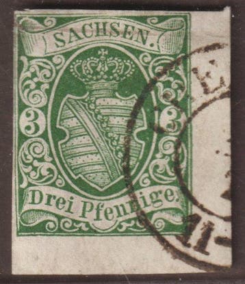 Saksen 1851 - SACHSEN 2 II a, Wapenschild 3 Pfennig, Gestempeld