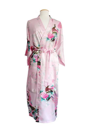 KIMU® Kimono Lichtroze 3/4 M-L Yukata Satijn Onder de Knie D, Kleding | Dames, Ophalen of Verzenden, Nieuw, Maat 38/40 (M), Carnaval