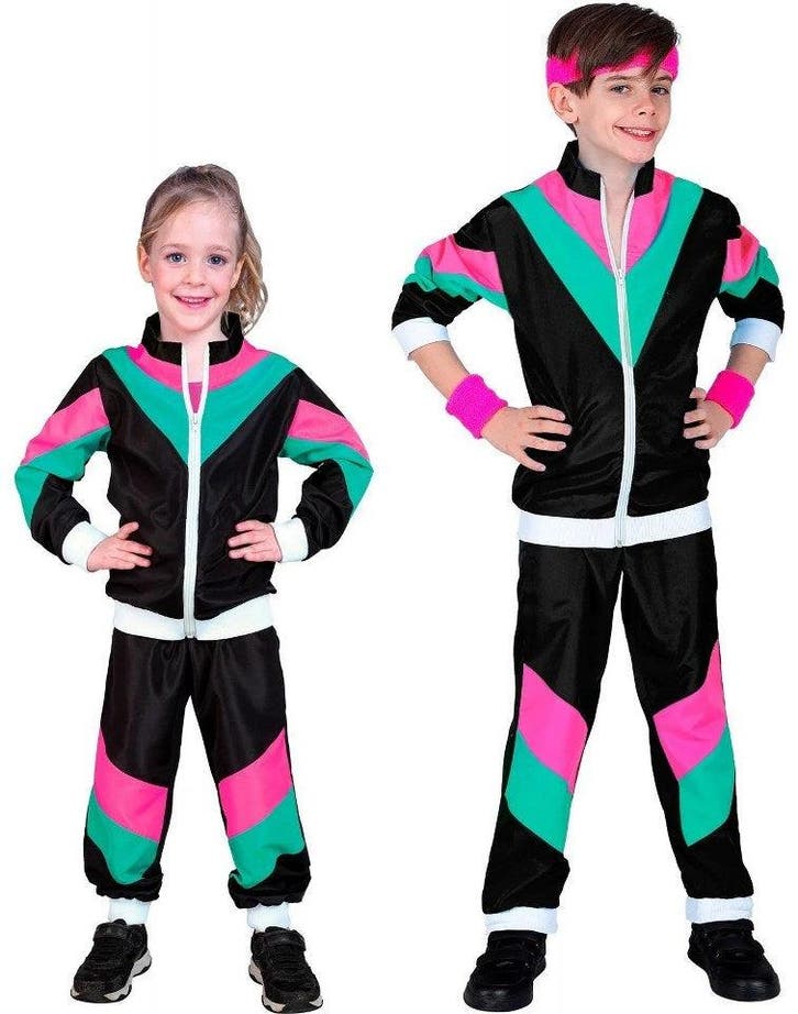 Retro Trainingspak Kinderen Zwart - 128, Kleding | Dames, Carnavalskleding en Feestkleding, Verzenden