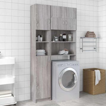 vidaXL Badkamerkast 32x25,5x190 cm bewerkt hout grijs sonoma, Verzenden, Nieuw, (Half)hoge kast, 150 tot 200 cm