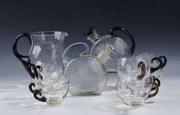 Drinkservies (13) - Gegraveerd glas in Art Deco stijl met