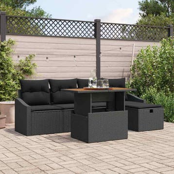 vidaXL Tuin Sofa Set 6 st Zwart poly rattan, Verzenden, Nieuw, Rotan, 6 zitplaatsen