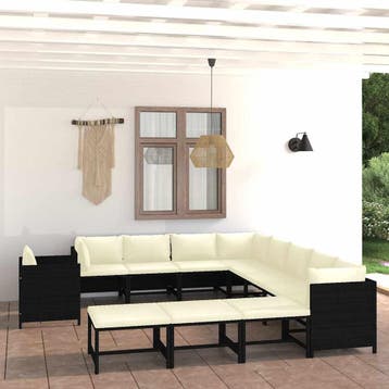 vidaXL 12-delige Loungeset met kussens poly rattan zwart, Tuin en Terras, Tuinsets en Loungesets, Verzenden, Nieuw, Loungeset