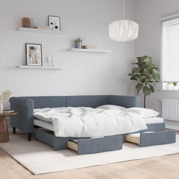 vidaXL Slaapbank onderschuifbed en lades 90x200 cm fluweel, 90 cm, Eenpersoons, Verzenden, Nieuw