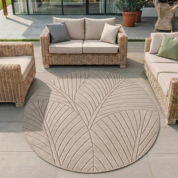 Rond Buitenkleed | Nova | Palmbladeren | Beige | 80x80 cm, Verzenden, Nieuw