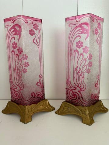 Baccarat - Art Nouveau - Flesvaas (2) - Eglantier - Kristal, Antiek en Kunst, Antiek | Glas en Kristal