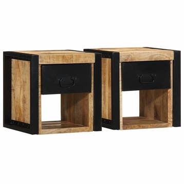 vidaXL Nachtkastjes 2 st 40x35x40 cm massief ruw hout mango, Minder dan 45 cm, Verzenden, Nieuw, Minder dan 55 cm