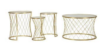TAFEL NOAH GOUD SET 4 STUKS CM Ø 70X45-47X54,5-36x50-28x45, Huis en Inrichting, Tafels | Salontafels, Ophalen of Verzenden, Nieuw