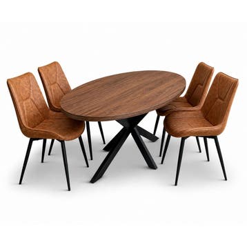 Silvia Deal 150cm mango Walnoot + 4x Houston cognac, Huis en Inrichting, Stoelen, Ophalen of Verzenden, Nieuw