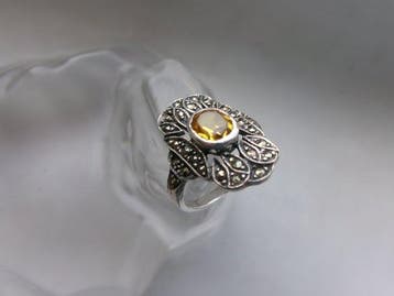 Zilver, Topaas & Marcasieten - Ring - Art Deco-stijl