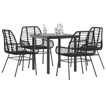 vidaXL 5-delige Tuinset poly rattan glas zwart, Verzenden, Nieuw, 4 zitplaatsen, Tuinset