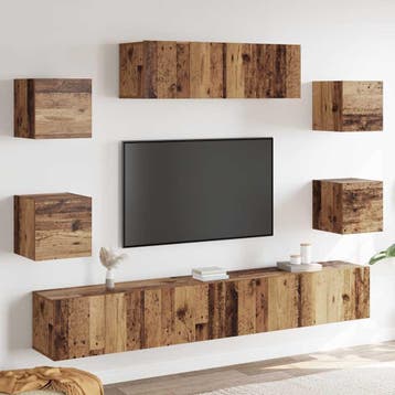 vidaXL 7-delig Tv-meubelset wandmontage bewerkt hout oud, Verzenden, Nieuw, Overige houtsoorten