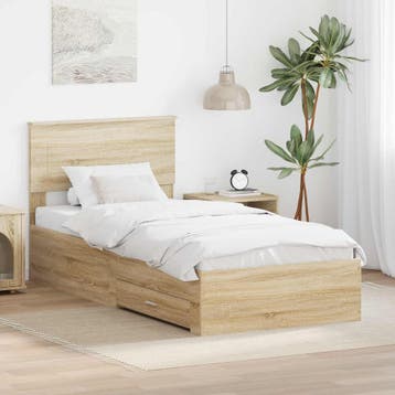 vidaXL Bedframe Sonoma Eiken en Zilver 75 x 190 cm Bewerkt, Eenpersoons, Bruin, Verzenden, Nieuw