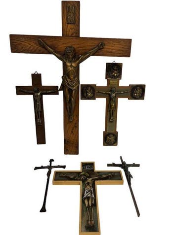 Vintage Crucifix (6) - Koper, Legering, Hout - 1930-1940,