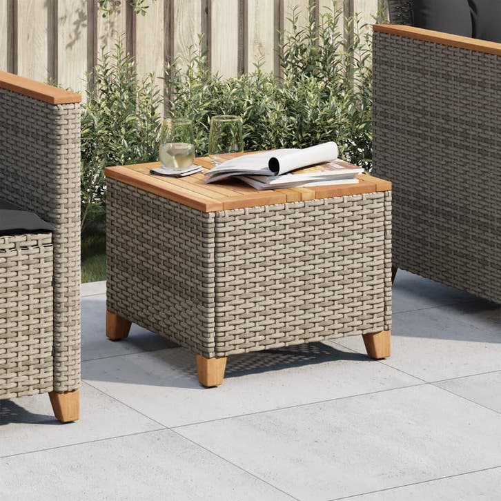 vidaXL Tuintafel 45x45x37 cm poly rattan en acaciahout grijs, Tuin en Terras, Tuintafels, Nieuw, Verzenden