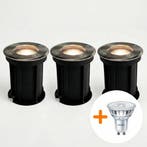 3-Stuks | LED Grondspot GU10 rond | Rhodos | RVS | IP66, Ophalen of Verzenden, Nieuw, Plafondspot of Wandspot, Led