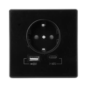WANDCONTACTDOOS | MET USB-A & USB-C AANSLUITING | ZWART, Nieuw