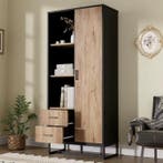 Highboard Kast Houtlook – Zwart Frame, Deur, Lades, Vakken, Huis en Inrichting, Kasten | Overige, Verzenden, Nieuw
