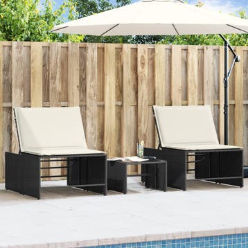 vidaXL Modulaire ligbedden 2 stuks met tafel zwart poly, Tuin en Terras, Ligbedden, Verzenden, Nieuw