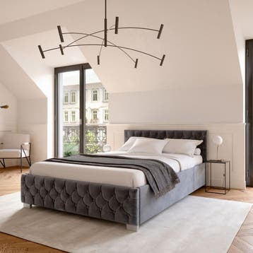 Gestoffeerd Bed Nizza - 180 x 200 cm - Grijs - LED Verlichti, Verzenden, Nieuw