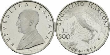 Italien 500 Lire 1974 R Rom zilver Guglielmo Marconi Etui..., Verzenden