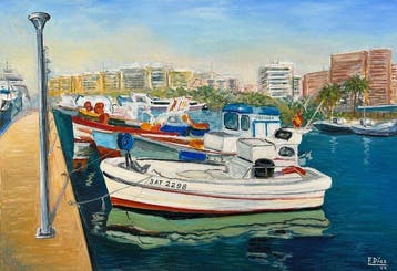 F. Diaz (Spanish School) - Mediterranean Marina with Fishing