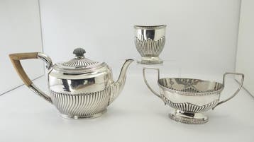Antiek Zilveren Theeservies 1920 Driedelig, Verzenden, Zilver