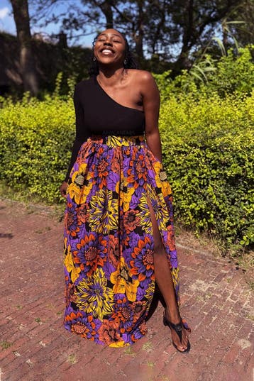 Afrikaanse print maxi rok - Geel & Paarse Flowers - S, Kleding | Dames, Rokken, Ophalen of Verzenden, Nieuw