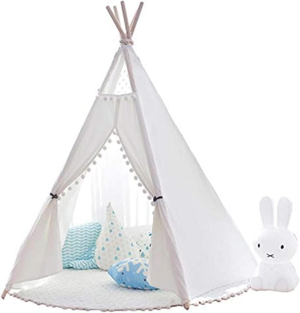 Tipi-tent voor kinderen met mat, katoenen canvas kindertipi met pompon