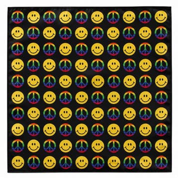 Bandana Zakdoek 55cm – Smileyprint – Zwart Geel, Nieuw